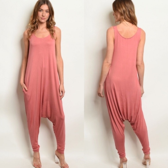 Annabelle Pants - Large L Mauve Pink Harem Jersey Jumpsuit Romper
